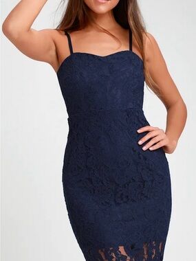 Navy Lace Spaghetti-Strap Midi Dress
